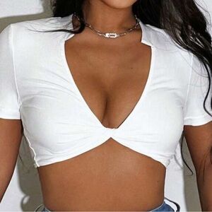 White Twist Front Crop Top